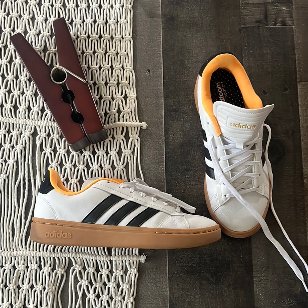Adidas Court White and Orange Sneakers